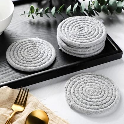 Generic Cotton Rope Drink Coasters 6 Pcs Set (Grey)-PID66422 Generic Cotton Rope Drink Coasters 6 Pcs Set (Grey)-PID66422
