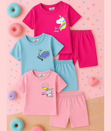 Kuchipoo Pack of 3 Girls Cotton Blend T-shirt & Shorts ( Multicolor 1 )
