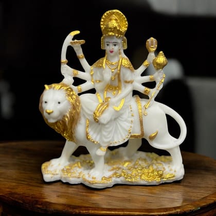 Ma Sherawali Jagdambe Durga Ji Mata Ji Idol Marble Look Murti Height 6 inches-Composite Marble