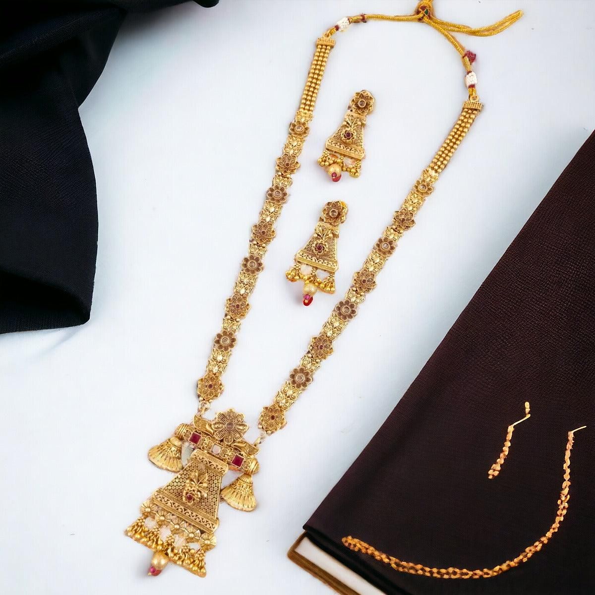 Traditional Brass Copper Jewellery Set With Earrings