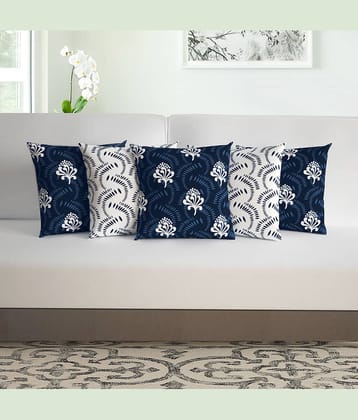 DIVINE CASA Set of 5 Polyester Abstract Square Cushion Cover (40X40)cm - Navy
