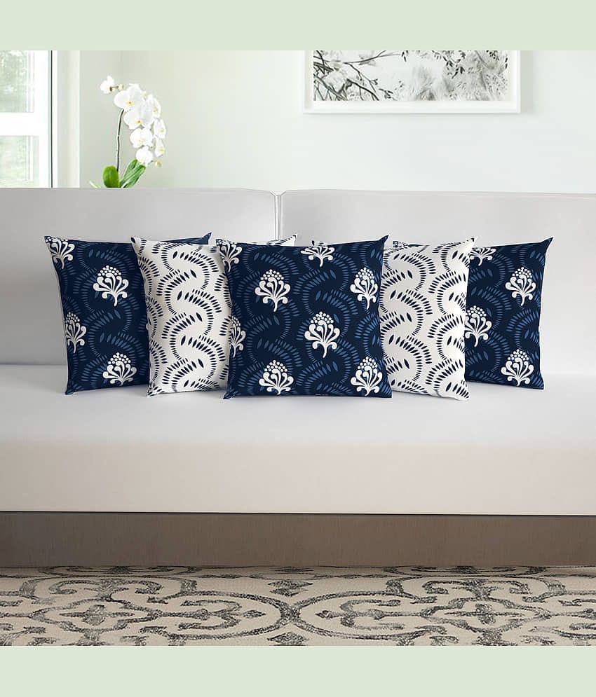DIVINE CASA Set of 5 Polyester Abstract Square Cushion Cover (40X40)cm - Navy