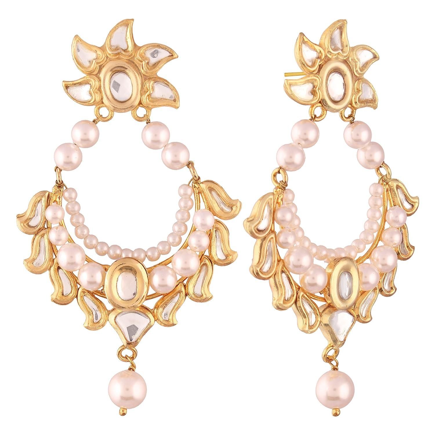Gold Plated Traditional Ethnic Kundan Chaandbali Earrings fo