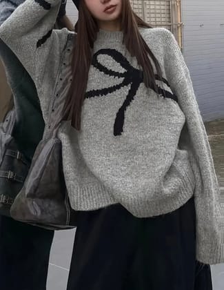 Dora bow pullover-Grey / XS
