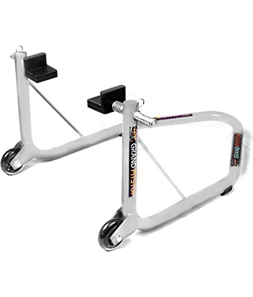 Grand Pitstop Universal Rear Paddock Stand for Motorcycle with Swingarm Rest (Non-Dismantable with Skate Wheels, Silver, Motorcycle Weight Up to 350 Kgs)