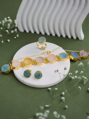 Multi-Stone Choker Earring and Ring Set-Green Amazonite