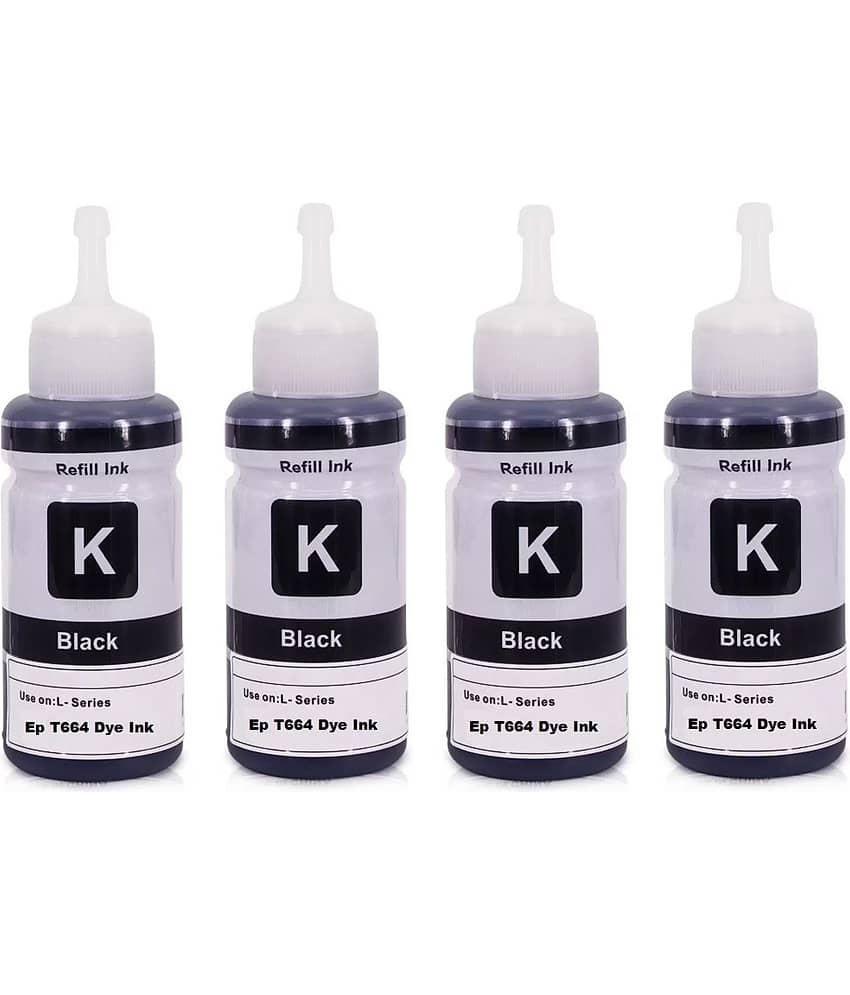 TEQUO T664 Ink For L385 Black Pack of 4 Cartridge for L220/ L550/ L355/ L110/ L210/ L300/ L360/ L350/ L380/ L100/ L200/ L565/ L555/ L130/ L1300 and more.