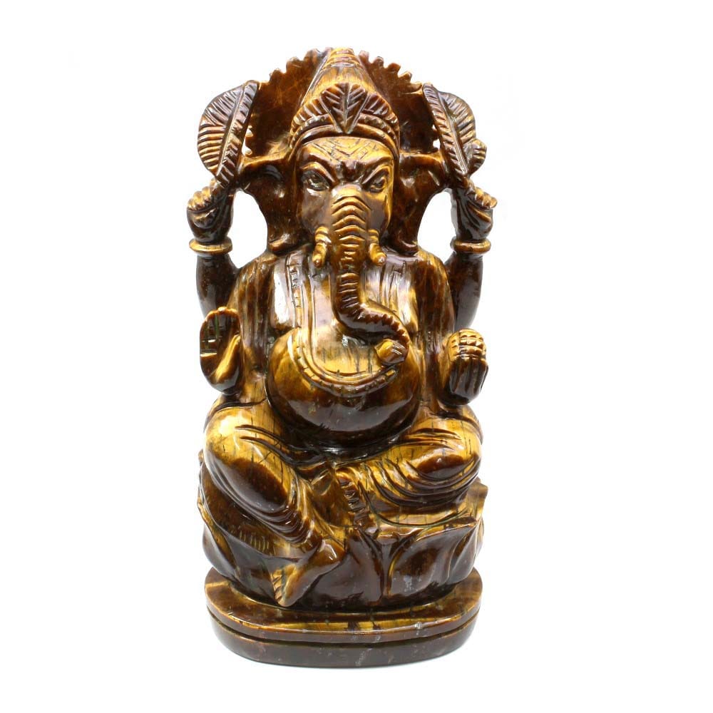 1983Ct Tiger Eye Gemstone Carved Lord Ganesha Hindu Deity God Art Sculpture