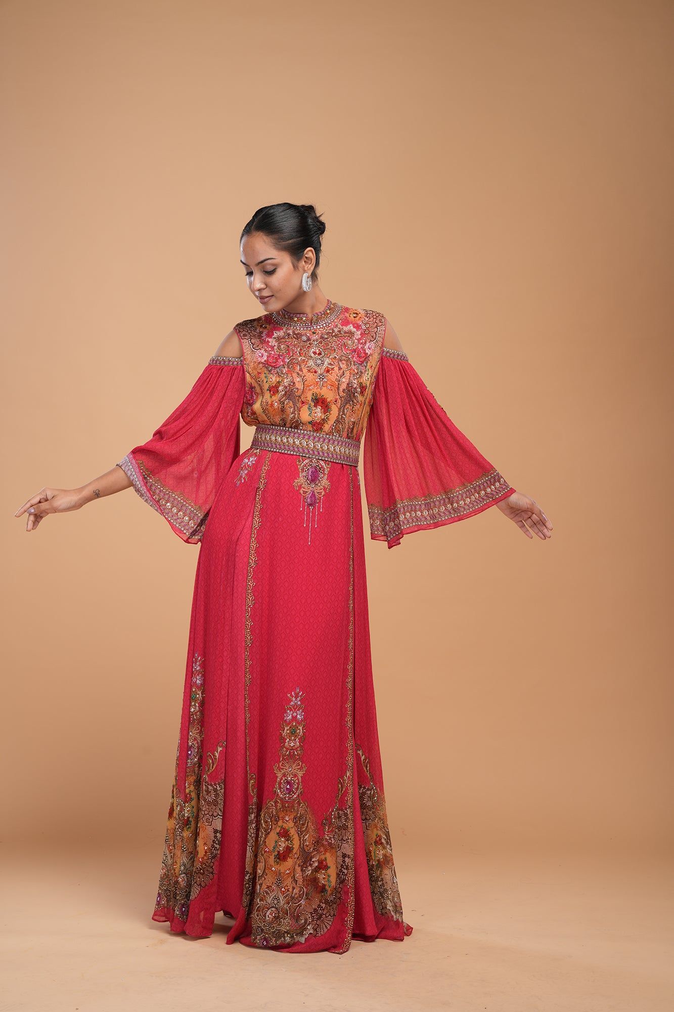 Red Color Kaftan-XS