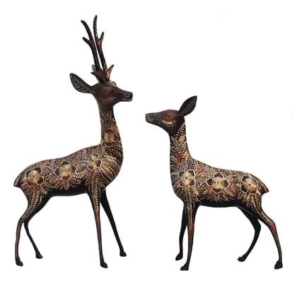 Handcrafted Brass Deer Pair Decorative Showpiece Statue for Home Decor, Height : 21 Inch (ANMAS180 A)
