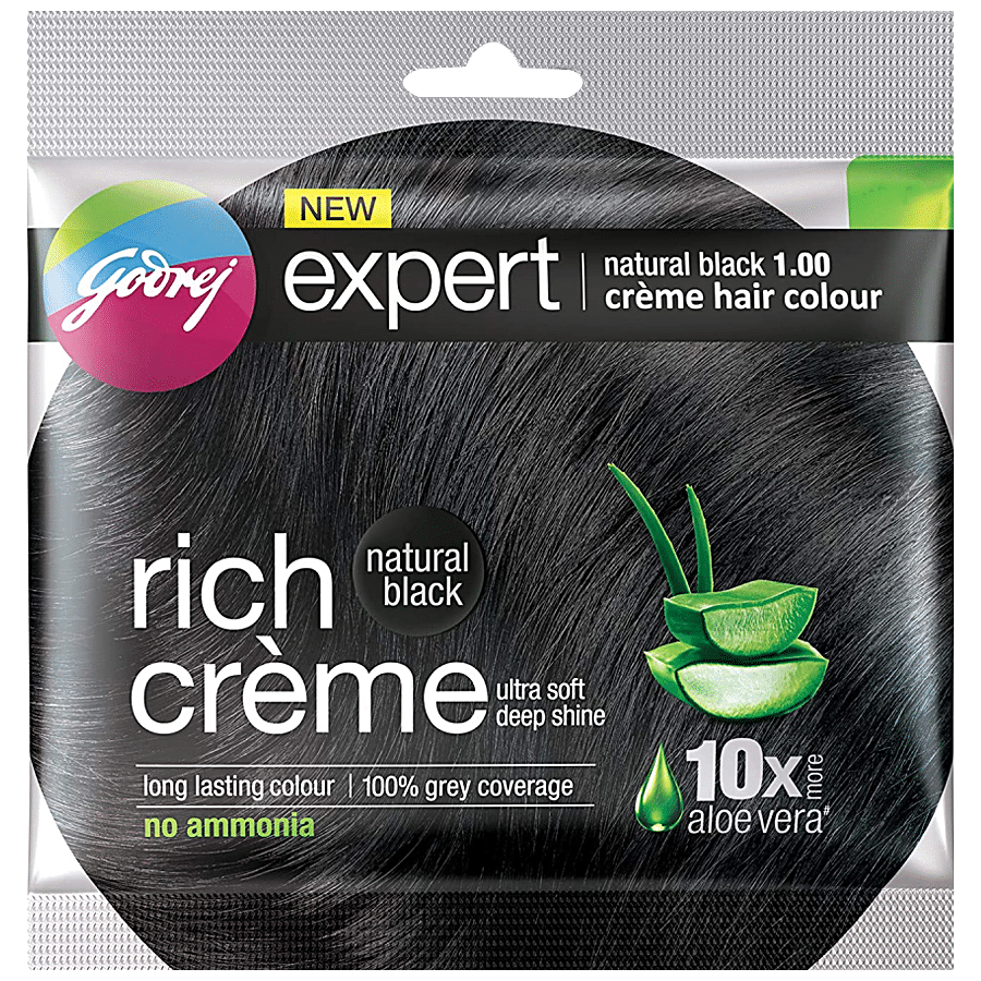 Godrej Expert Rich Creme Hair Colour - Single Use, Long Lasting, 100% Grey Coverage (20 G + 20 Ml), 1 Pc Shade 1 Natural Black
