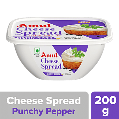 Amul Processed Cheese Spread - Punchy Pepper, Made from 100% Pure Milk, 200 g Tub