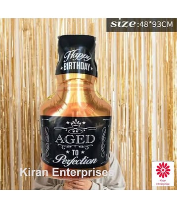 Kiran Enterprises Bottle Shape Foil Balloon ( Black ) +2 Fringe Curtain ( Golden )