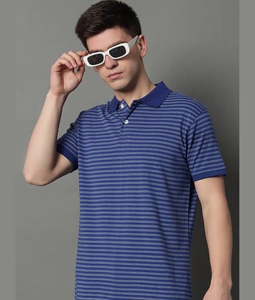 GET GOLF Pack of 1 Cotton Blend Regular Fit Striped Half Sleeves Men's Polo T Shirt ( Blue )