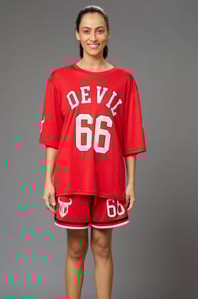 Devil 66 (in Red) Printed Co-ord Set for Women S