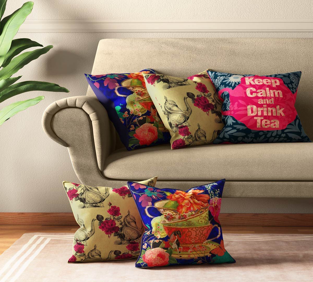 India Circus Garden Hi Tea Cushion Cover Set Of 5