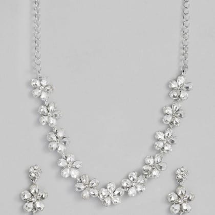 Silver Plated Stones Floral Necklace Set