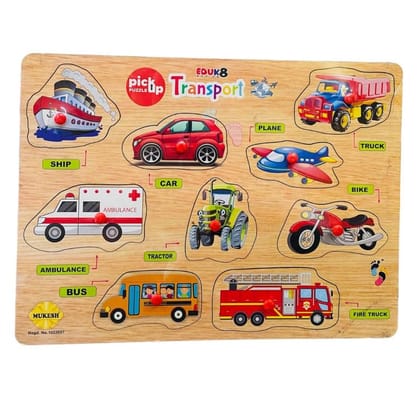 MUKESH Transportation Wooden Pickup Puzzle 9 Knob Pieces Educational Toy for Kids