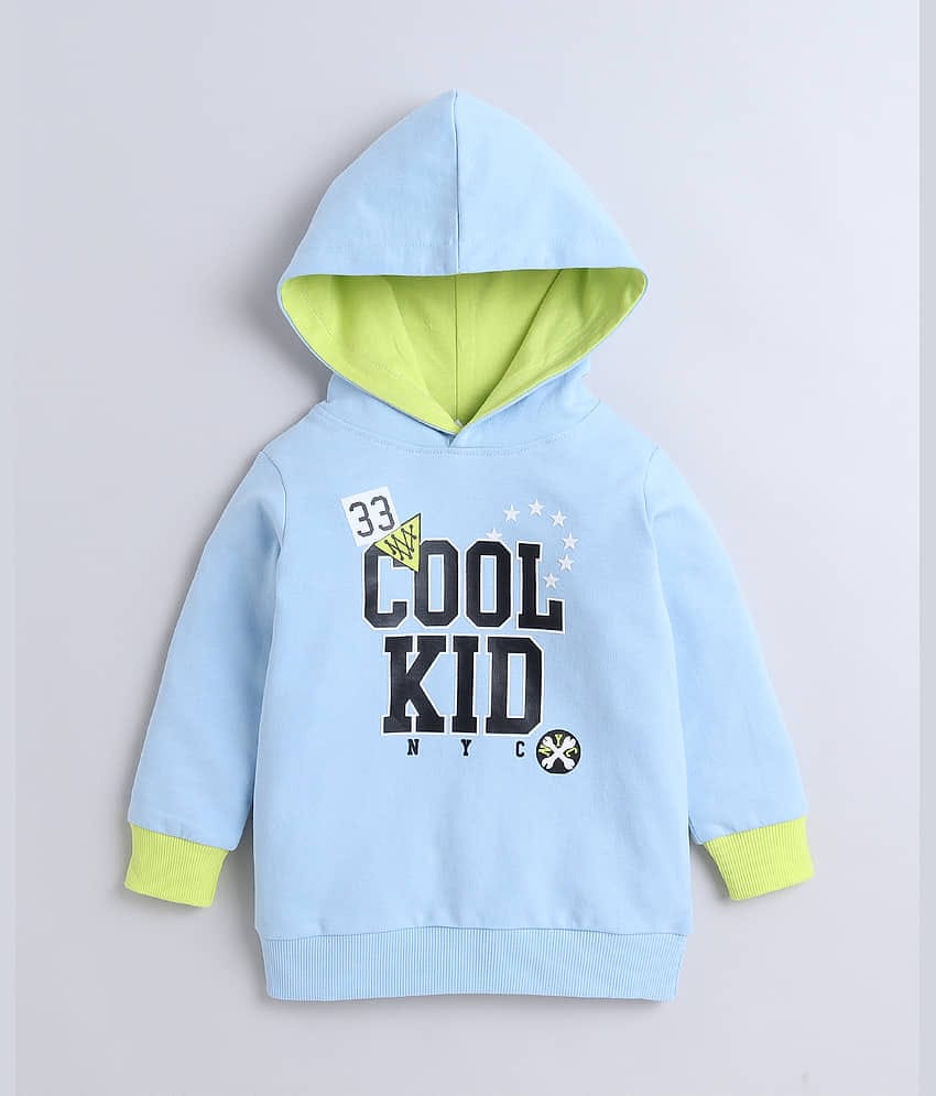 BUMZEE Sky Blue Boys Full Sleeves Cotton Hooded Sweatshirt Age - 18-24 Months