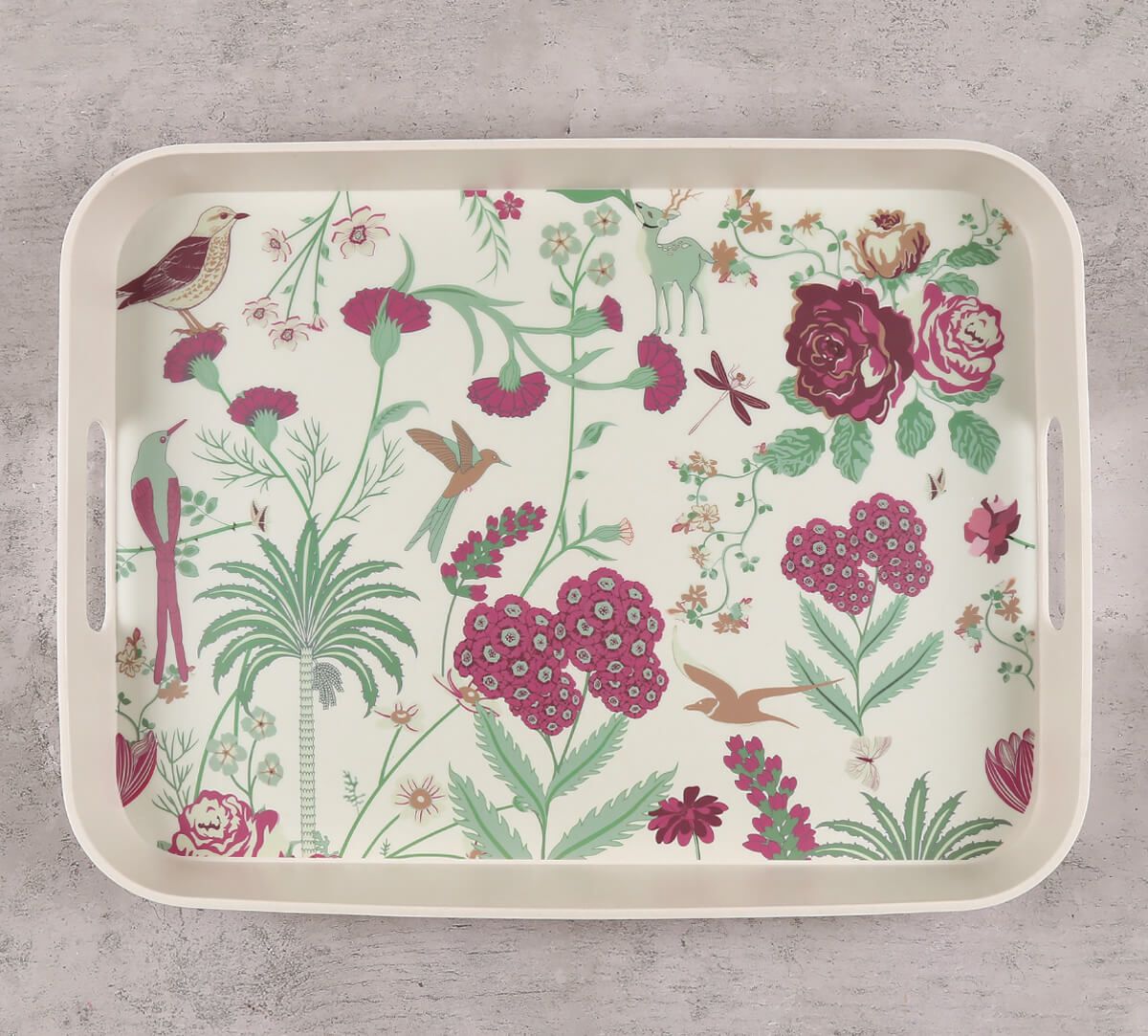 India Circus Grey Floral Galore Rectangle Small Bamboo Tray
