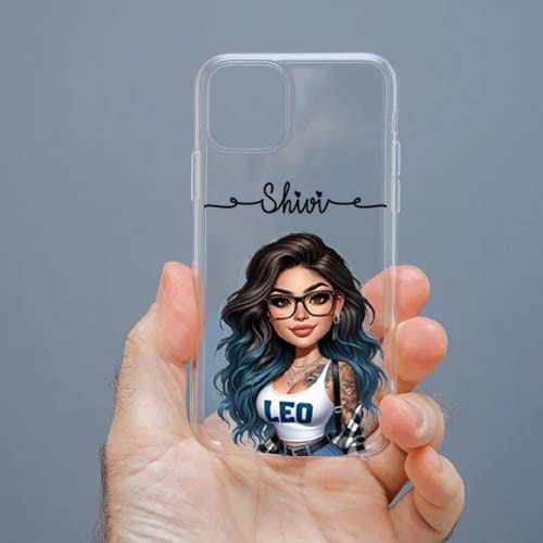 Personalized Cute Girl Transparent Silicon Case Customised with Name for Oppo, Vivo, Redmi, Realme, Poco, Mi, OnePlus, Samsung, iPhone, and More - design 86