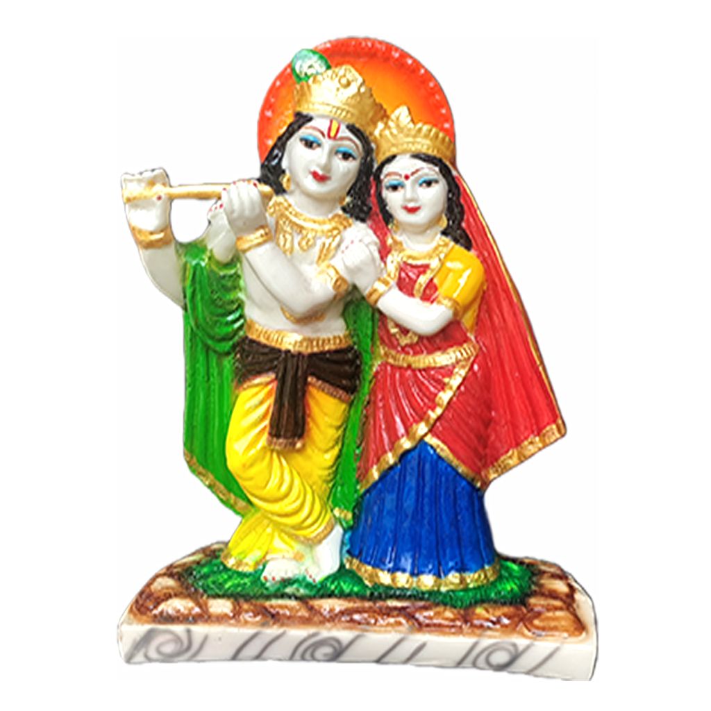 Radha Krishna Marble Look Statue for Home Puja Murti , h-21 cm-Composite Marble