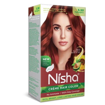 Nisha Creme Hair Color 5.50 Mahogany 120g, Permanent Hair Color, Ammonia Free Hair Colour, 100% Grey Coverage