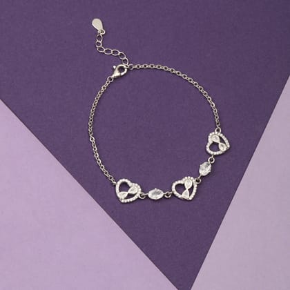 925 Sterling Silver Infinity Heart Bracelet with Cubic Zirconia for Women & Girls