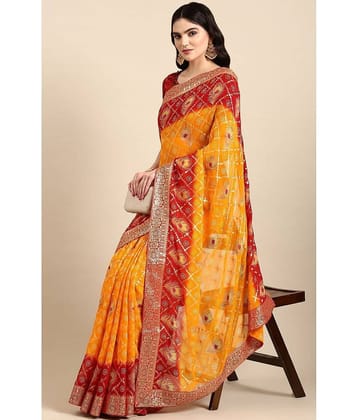 Rekha Maniyar Georgette Printed Saree With Unstitched Blouse Piece ( Yellow )