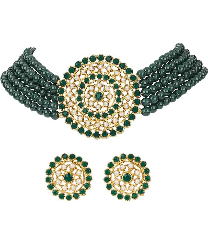 PUJVI - Green Alloy Necklace Set ( Pack of 1 )