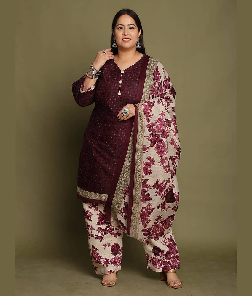 Rajnandini Cotton Blend Printed Kurti With Pants Women's Stitched Salwar Suit - Purple ( Pack of 1 )