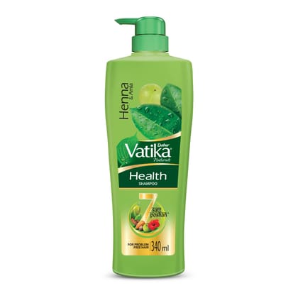 Dabur Vatika Health Shampoo - 340 ml | For Smooth, Shiny & Nourished Hair | Repairs Hair Damage, Controls Frizz | For All Hair Types | Goodness of Henna & Amla Dabur Vatika Health Shampoo - 340 ml | For Smooth, Shiny & Nourished Hair | Repairs Hair Damag