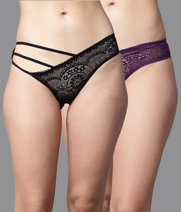 PrettyCat - Black Lace Self Design Women's Bikini ( Pack of 2 )