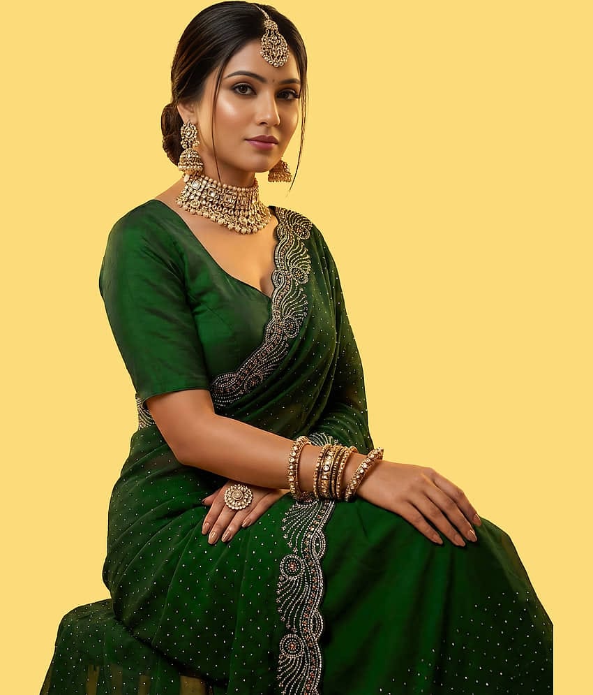 Indy Bliss Silk Striped Regular Saree With Unstitched Blouse Piece ( Light green )