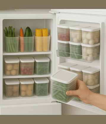 Fridge Storage Containers Set of 6 – 1000ml Plastic Food Storage Boxes with Lids for Refrigerator & Freezer | Kitchen Organizer Containers for Home Use | BPA-Free, White