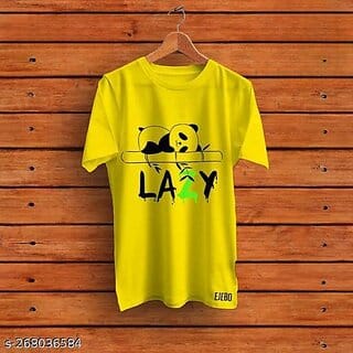 Trendy Mens Yellow Printed Round Neck Polyester Summer T-shirts