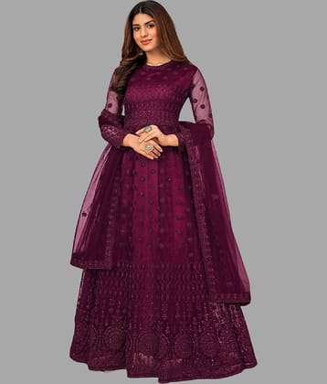 Apnisha Magenta Flared Net Women's Semi Stitched Ethnic Gown ( Pack of 1 )