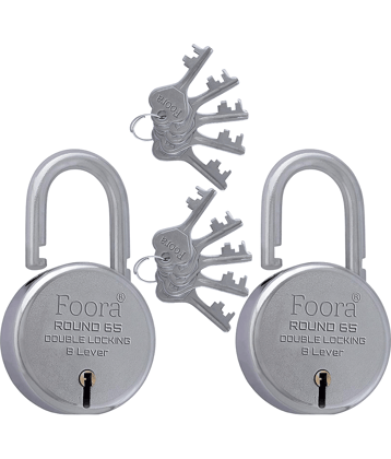 Foora 65mm Premium Door Lock Set - Pack of 2 Padlocks with 5 Keys | 8 Lever Double Locking Security for Home, Gate, Shop, Shutter - Silver Finish