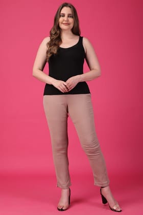 Taupe Solid Straight Pants-L / Taupe