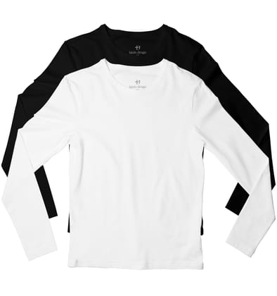 2 Black/White Full Sleeve T-shirts-38 - S / 38 - S / Black/White