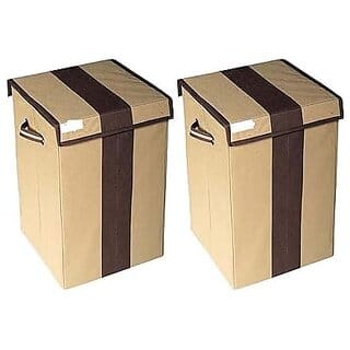 Aronkart Combo Non Woven Foldable 68 Ltrs Laundry Bag Bin with Lid and Handle for Washing Clothes Brown