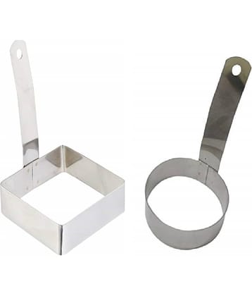 Stainless Steel Set of 2- Round and Sqaure egg ring with Handle