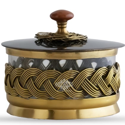 Handmade Brass Decorative Dry Fruit Bowl with Lid, Perfect for Storing and Serving-15cm