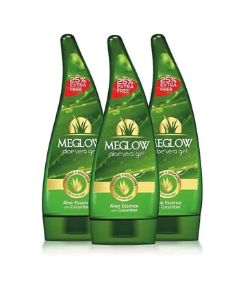 Meglow Aloe Vera Gel for Skin Hydration with Cucumber Extracts for Moisturizing 125g ( Pack of 3 )