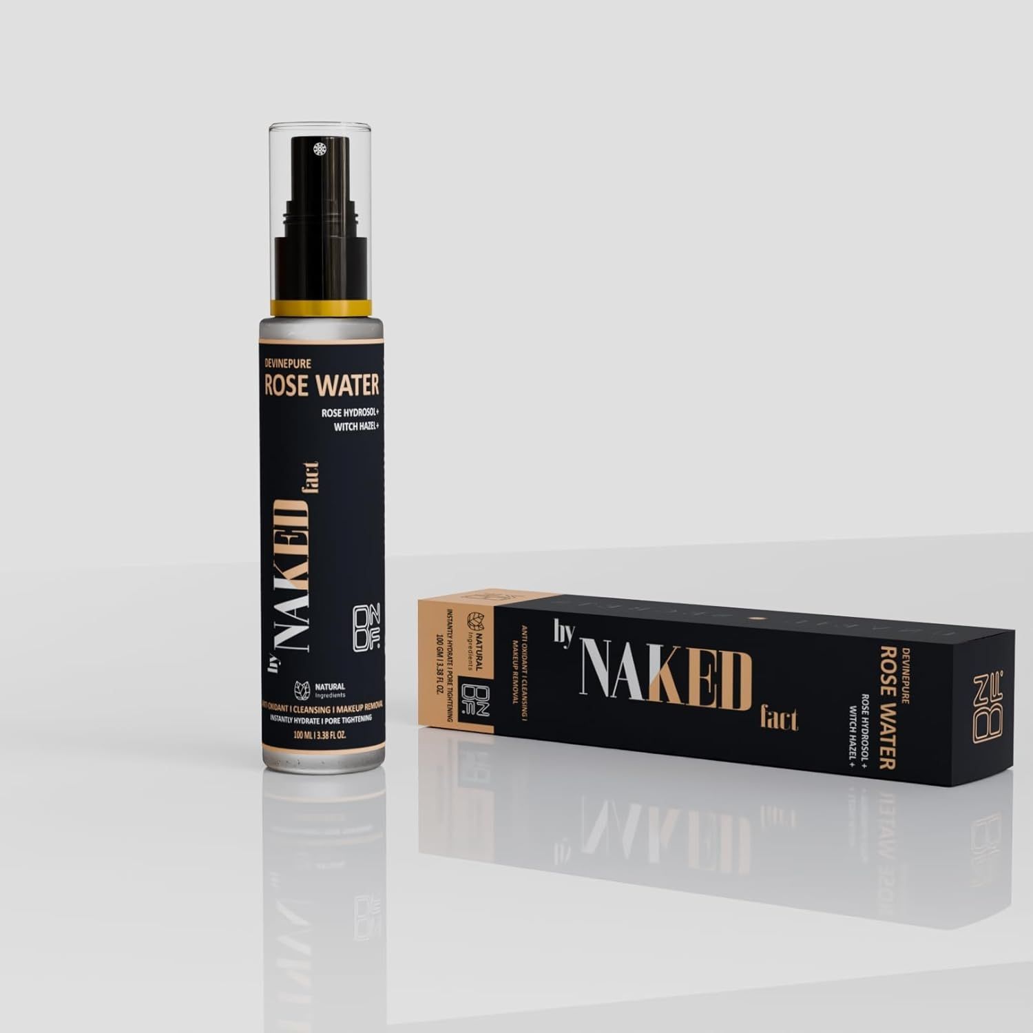 By NAKED fact Rose Water with Witch hazel, Rose Hydrosol & Niacinamide, Hydrates Plumps & Minimises Open Pores for Glowing Skin, Alcohol Free, For All Skin Types, 100ml