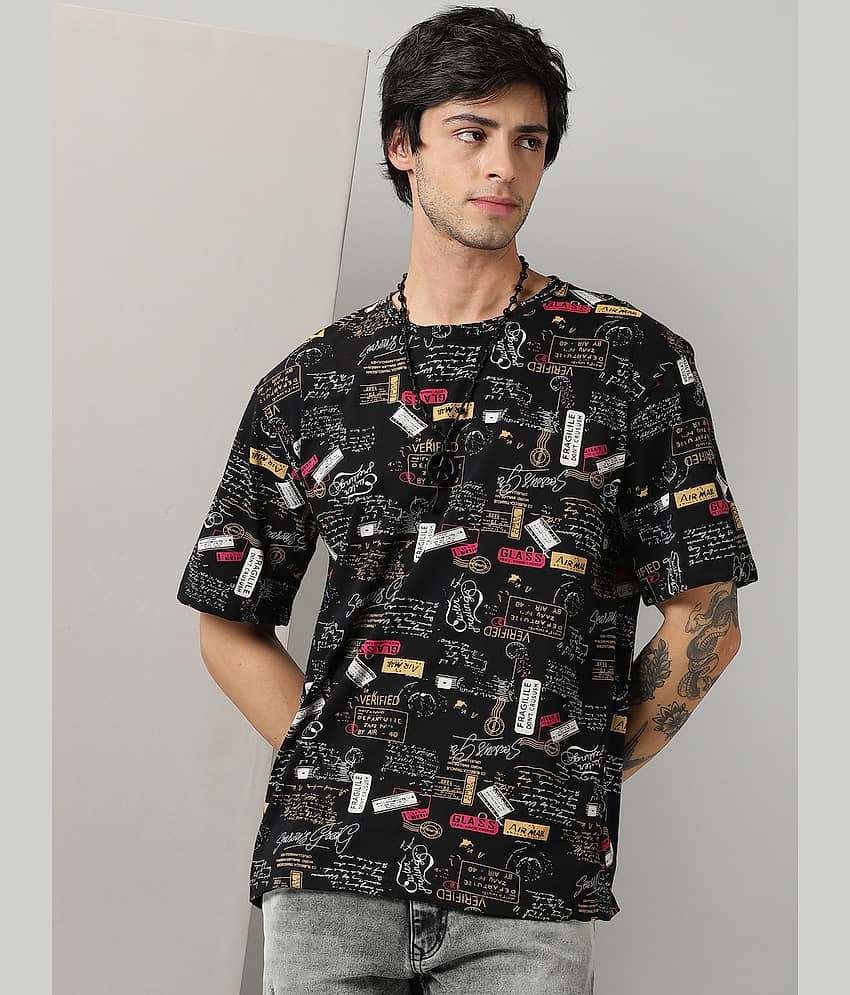 RodZen Cotton Oversized Fit Printed Half Sleeves Men's Round T-Shirt - Black ( Pack of 1 )