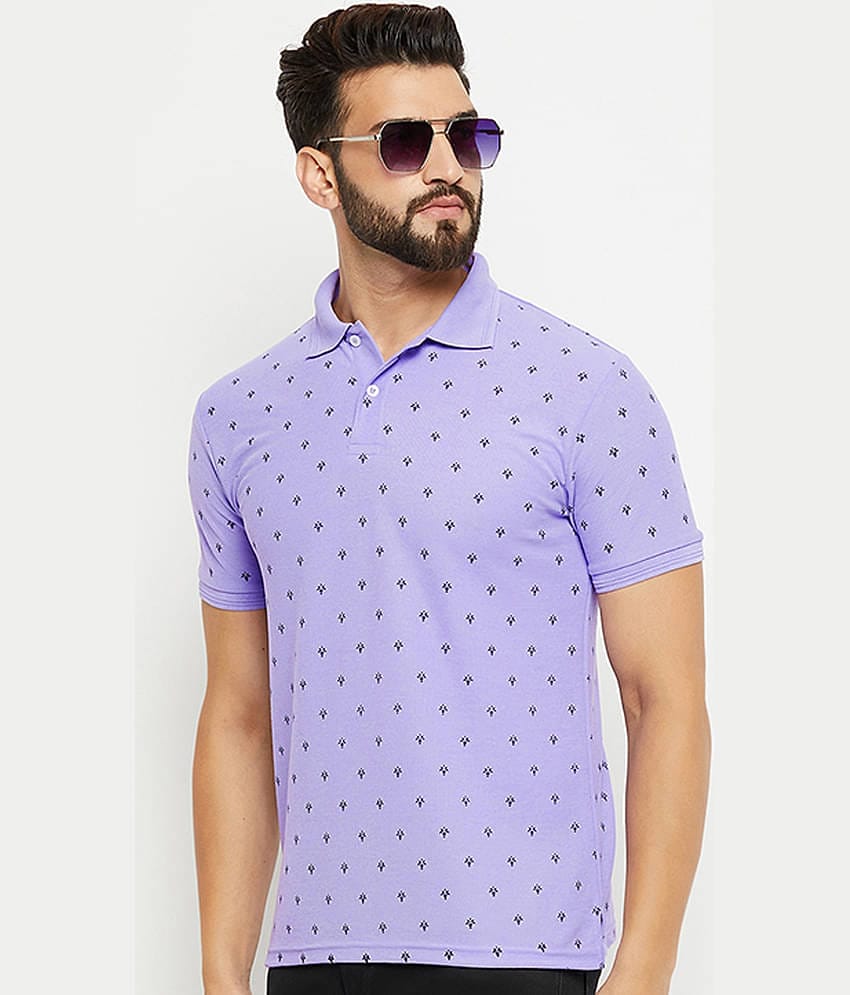 GET GOLF Pack of 1 Cotton Blend Regular Fit Printed Half Sleeves Men's Polo T Shirt ( Lavender )