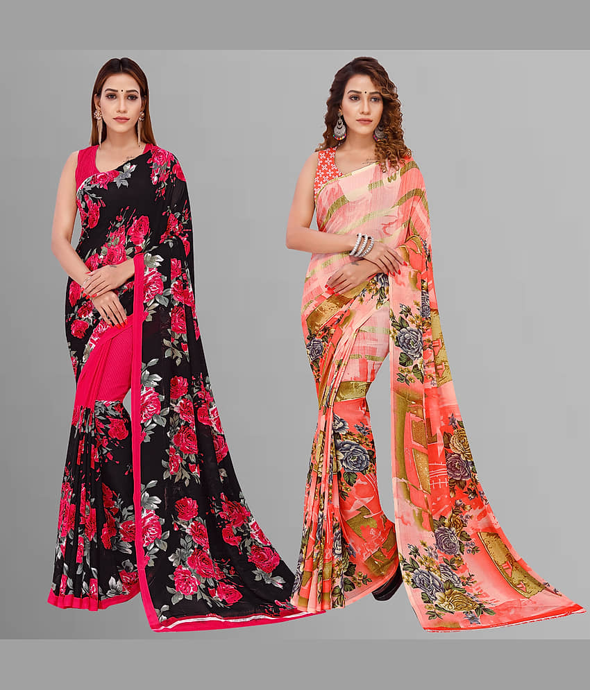 ANAND SAREES Georgette Printed Saree With Unstitched Blouse Piece ( Multicolor )