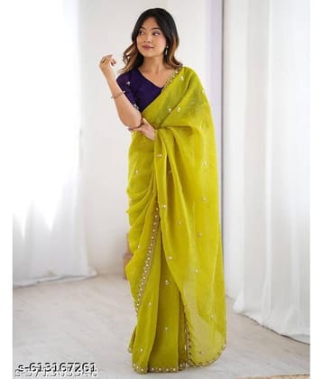 Shivadit ethnic Chiffon Embroidered Regular Saree With Unstitched Blouse Piece ( Yellow )