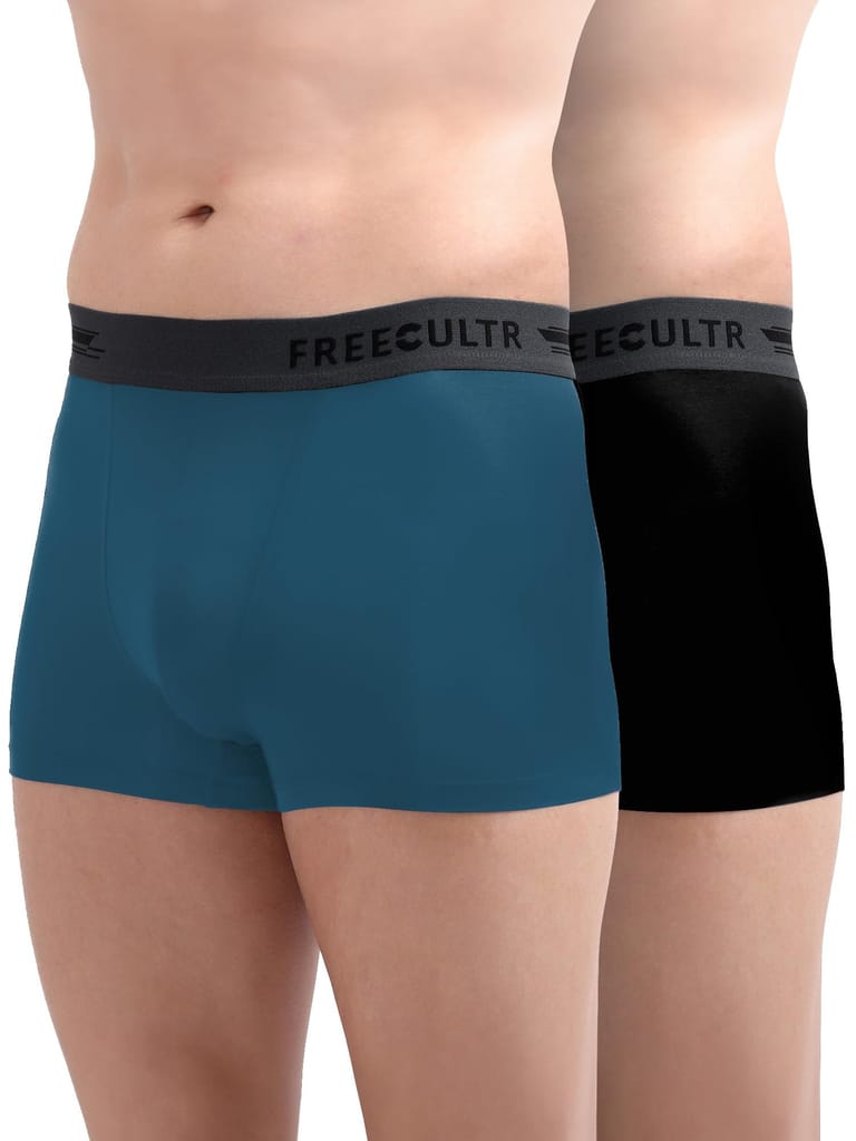 Freecultr Men's Underwear Anti Bacterial Micromodal Airsoft Trunk - Non Itch No Chaffing Sweat Proof - Pack of 2-Pot Black,Midnight Blue